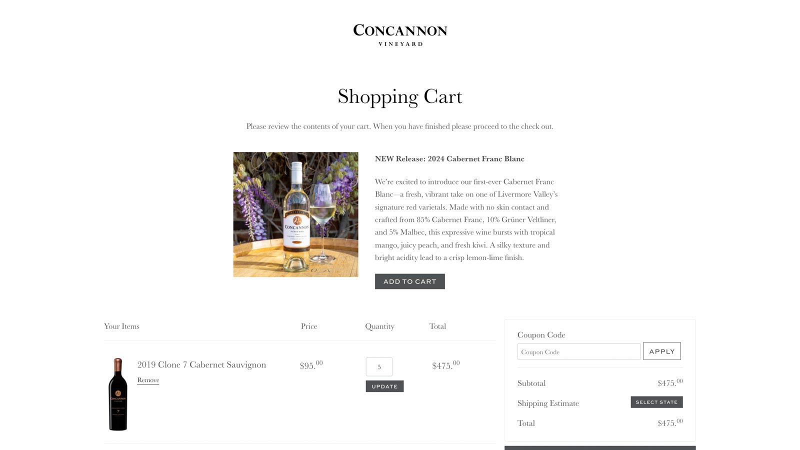 Concannon Vineyard - shopping cart