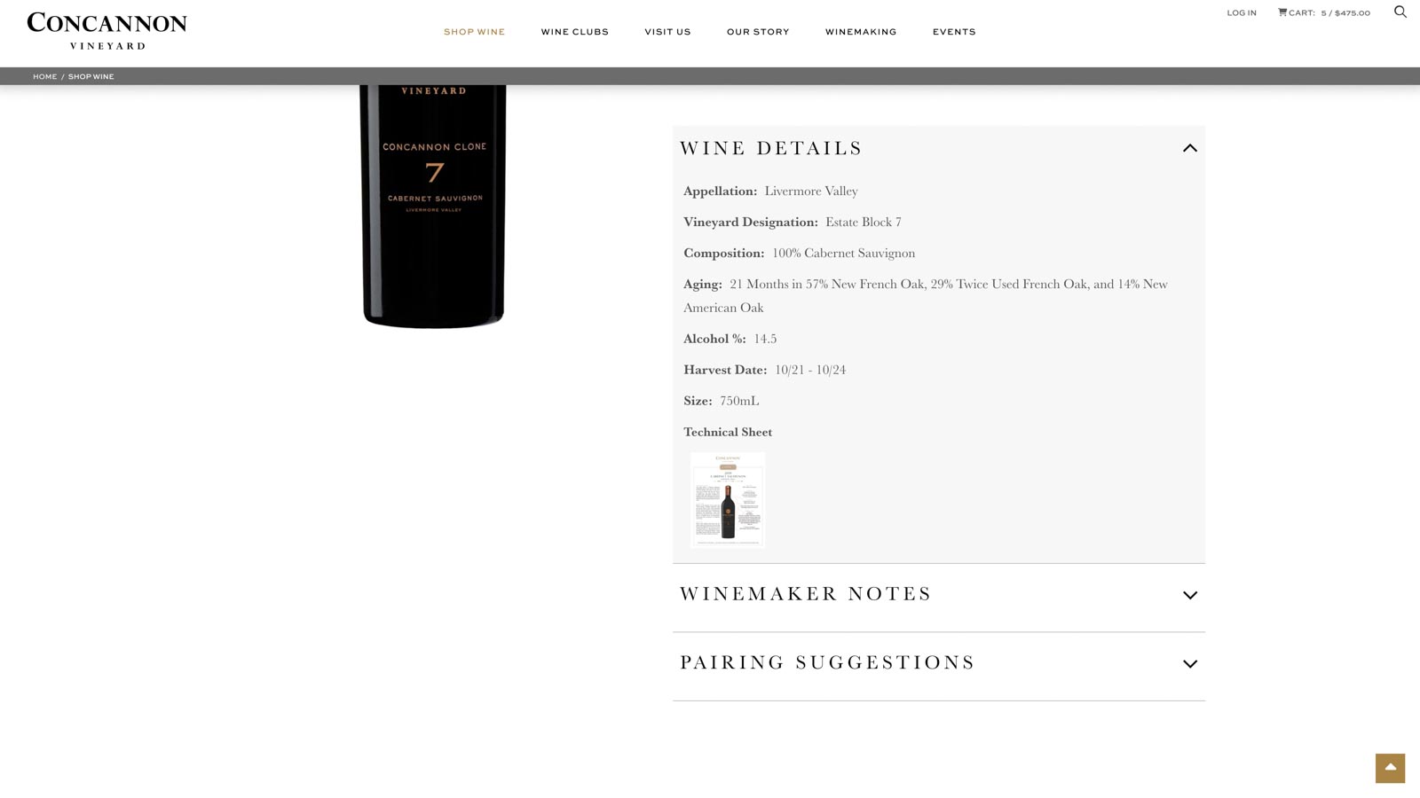 Concannon Vineyard - wine details